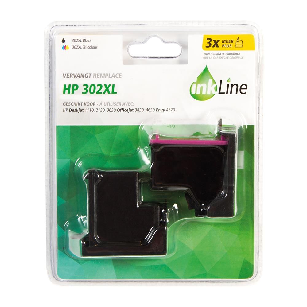 INKLINE INH302BKCMY - Inktcartridge - Zwart - HP 302XL - 20 ml - 12.2 cm