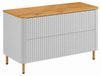 3xE living Armoire de salle de bain 100 cm, blanc, avec portes en placage chêne clair, pieds dorés