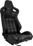 Sportstoel 'GT' - Zwart Kunstleder + Geel ruitmotief + Gele stiksels