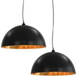 vidaXL Plafondlampen 2 stuks halfrond E27 50 cm zwart en goudkleurig