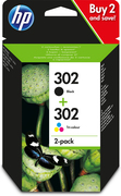 HP 302 originele zwarte/drie-kleuren inktcartridges, 2-pack