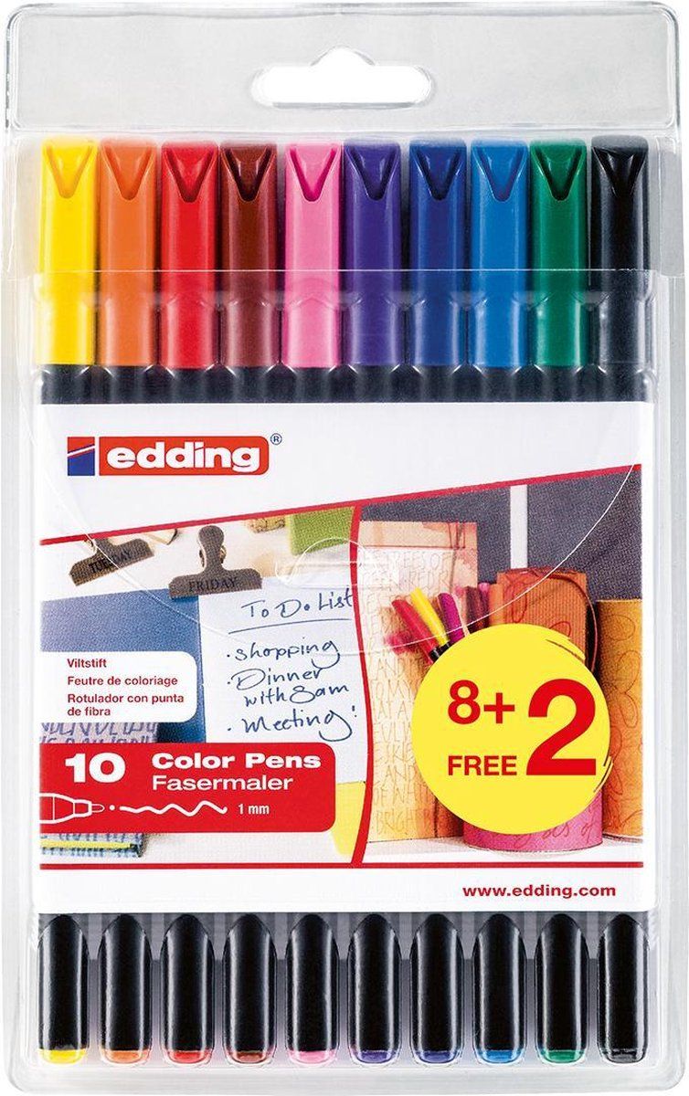 Edding 1200-8+2S - Viltstiften - 8 stuks + 2 gratis