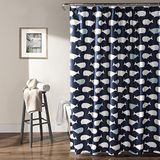Lush Decor Walvis douchegordijn - stof oceaan vis dier print ontwerp voor kinderen, 182 x 182 cm, marineblauw