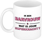 Bellatio Decorations Shoppartners Bv Ik ben barvrouw wat is jouw superkracht mok / beker - wit met roze tekst - cadeau / verjaardag / beroepen
