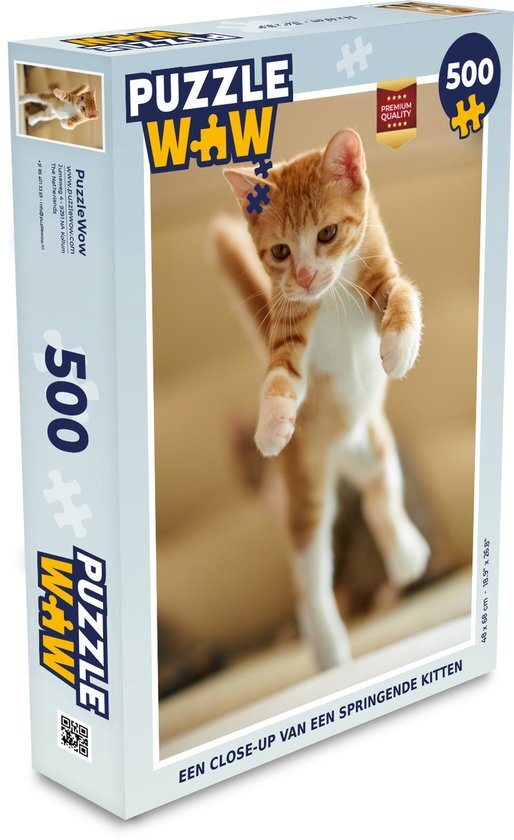 MuchoWow Puzzel Een close-up van een springende kitten - Legpuzzel - Puzzel 500 stukjes - Sinterklaas cadeautjes - Sinterklaas voor grote kinderen