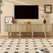 MODFU Meuble TV – 175x38x45 cm – Avec portes coulissantes et tiroirs – Aspect chêne avec accents dorés – Espace de rangement spacieux – Meuble TV pour salon – MDF robuste