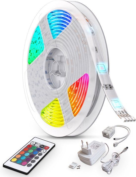 B.K.Licht LED Strip - 10 meter - RGB - Dimbaar - Incl. Afstandsbediening - Zelfklevend