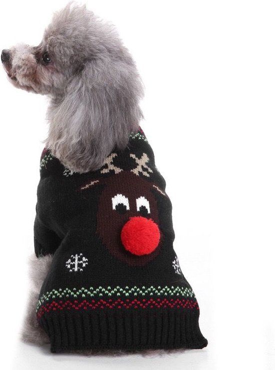 Merkloos / Sans marque Honden "Foute" Kersttrui Zwart Eland Maat XL