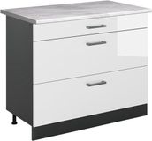 Vicco Keukenonderkast R-Line, Wit Hoogglans/Antraciet, 100 cm marmer werkblad