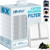 LOVPET® Kattenfontein filterset - Dubbel filtersysteem met actieve kool en filterstenen - Set van 6