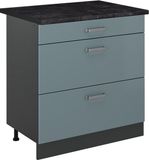 Vicco Keukenonderkast R-Line, Blauw-grijs/Antraciet, 80 cm met 3 laden antraciet werkblad