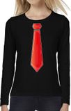 Bellatio Decorations Verkleed shirt voor dames - stropdas rood - zwart - carnaval - foute party XXL
