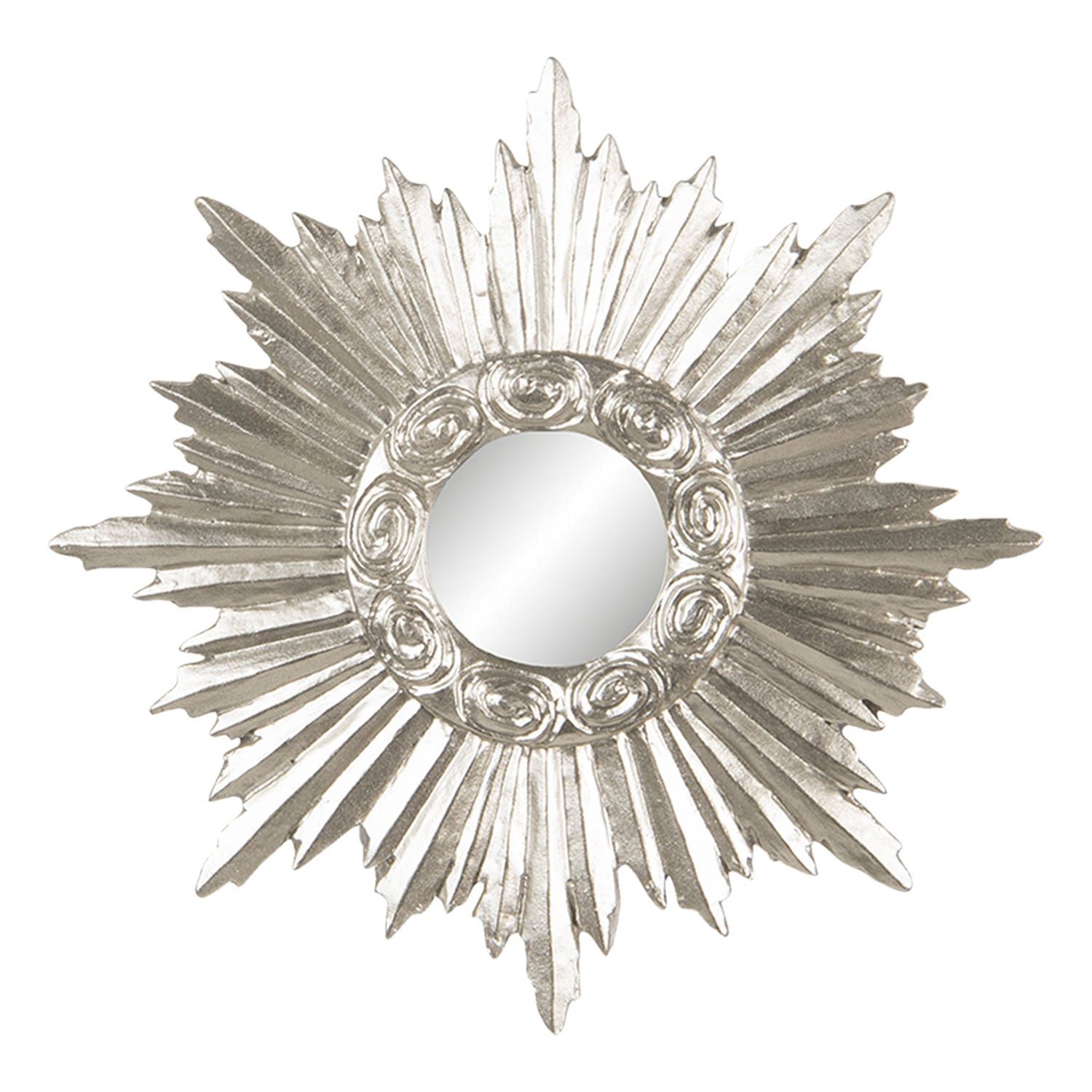 Clayre & Eef Spiegel 19x19 cm Zilverkleurig Kunststof Glas Rond kleine Spiegel Wand spiegel Muur spiegel