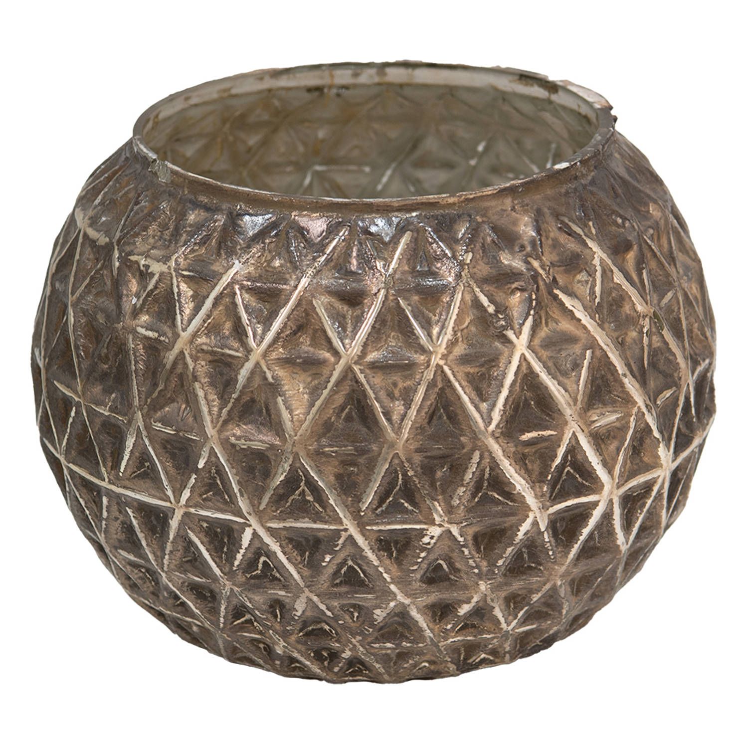 Clayre & Eef Theelichthouder ø 17x14 cm Zilverkleurig Glas | 8717459921351