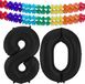 Folat ballons en aluminium - Cijfer leeftijd 80 - Zwart - 86 cm - et 2x guirlandes de fête colorées 600 cm