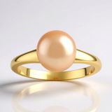 Cavill - Elegante Zilveren Ring met Perzikkleurige Ming Parel 8mm - 925 Sterlingzilver Geelverguld - Dames Ronde Parel Ring Handgemaakt