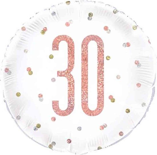 Glitz '30' - 45 cm Folieballon - Wit/Rose goud - Themafeest