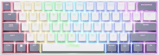 Trust GXT 873 Acira - Draadloos Gaming Toetsenbord - Mechanisch met Outemu Red Switches - 60% - RGB - Draadloos USB & Bluetooth - PC/PS5 - QWERTY US - Wit