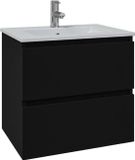 Saniclass Chaci Badkamermeubelset - 100x46x55cm - keramische wastafel wit - 1 wasbak - 1 kraangat - 2 lades - mat zwart