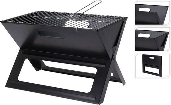Folding Portable Charcoal Barbecue - X-shaped - 45 x 30 x 35 cm - Black