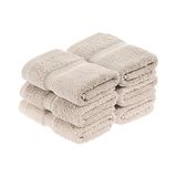 Superior Egyptische katoenen handdoek/washandje, set van 6, ultrazachte luxe handdoeken, dikke pluche benodigdheden, absorberend zwaargewicht, gastenbad, hotel, spa, badkamer, douche, steen