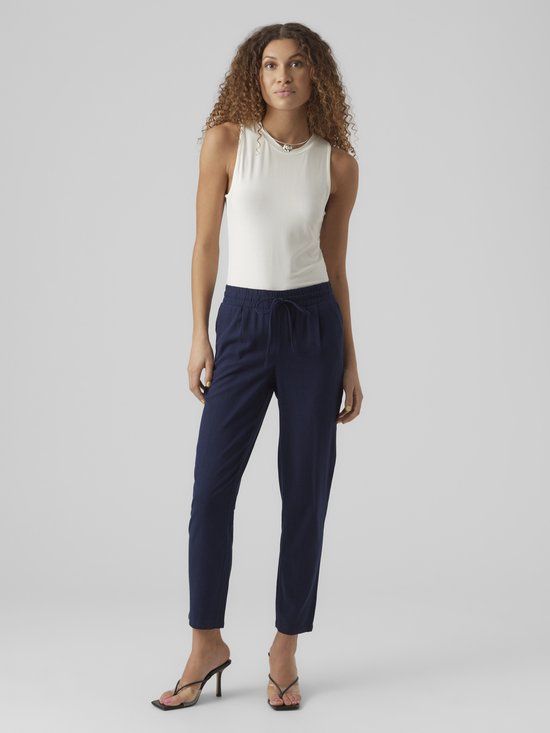 VERO MODA VMJESMILO Linen Blend Straight Leg Trousers - Dark Blue