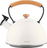 briebe Nordic fluitketel, inductie, 2,3 l, roestvrij staal, alle warmtebronnen: keramische plaat, gas, elektrisch, handvat van hout, cool touch, vintage, voor thee, koffie, theepot, wit