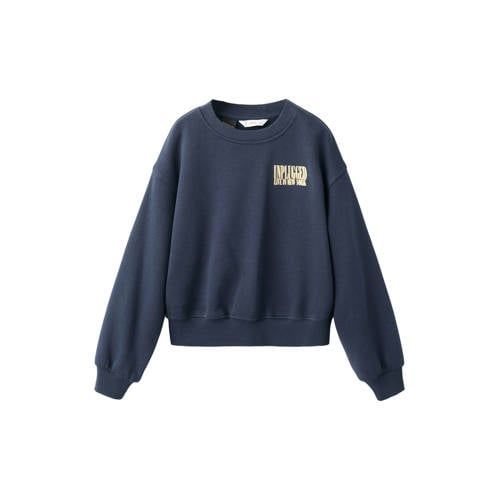 Mango Kids sweater met backprint donkerblauw