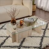 Hanah Home Salontafel AZRA Travertijn-effect, beige en transparant