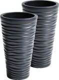Prosperplast Pot de fleurs/pot de plantes Sable - 2x - plastique - avec pot intérieur - anthracite - D30 x H52 cm - intérieur/extérieur