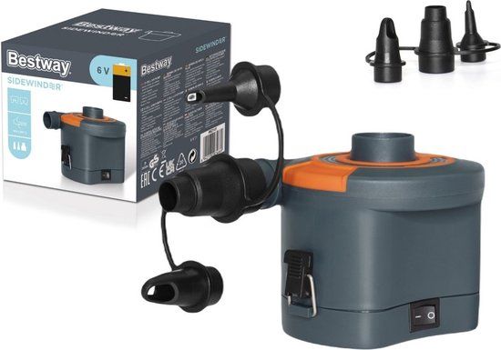 Viking Choice Bestway elektrische pomp - opblaaspomp - 430L per min - op batterijen - grijs/oranje