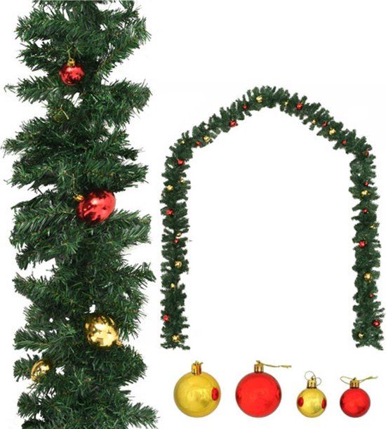 vidaXL Kerstslinger versierd met kerstballen 5 m Groen PVC
