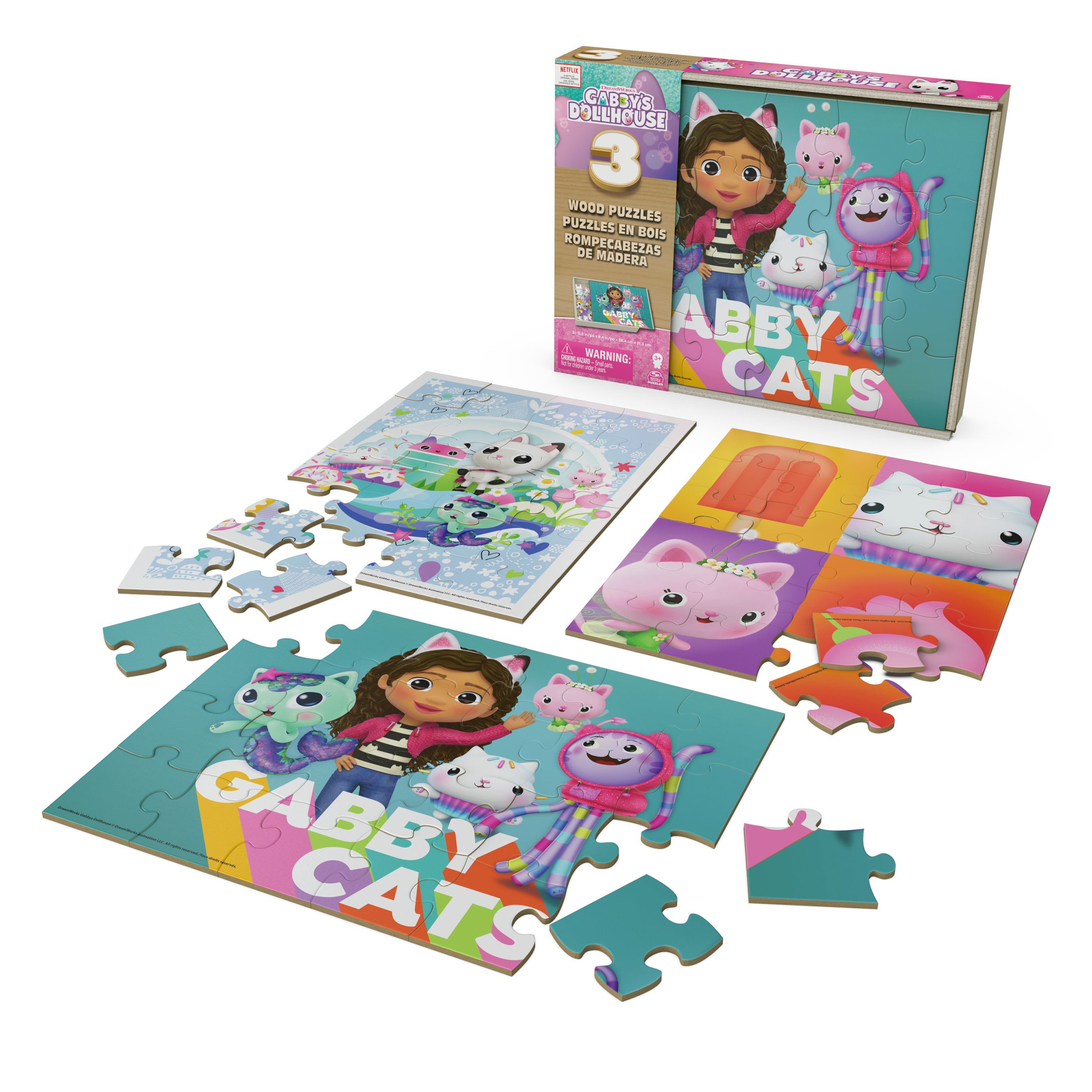 Spin Master Gabby's Dollhouse 3-in-1 Wooden Puzzles - 3 x 24 Pieces