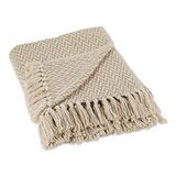 DII Moderne Zig Zag Gooi Deken Geweven Katoen, Handgeknoopt 2.5" Franje, 50x60, Stone