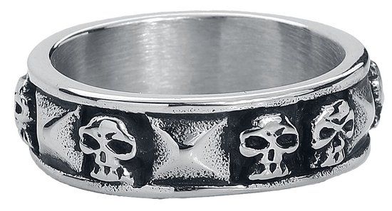 etNox hard and heavy etNox Skulls and Rivets Heren Ring - zilverkleurig