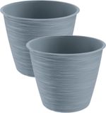 Prosperplast Pot de fleurs Paintstripe - 2x - plastique - gris - 17 x 14 cm - élégant