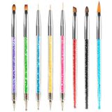8 Nail Art 8 stuks nagelkwastenset, nagelkunstkwasten, 5 stuks dotting pen, strass, nail art, dotting tools met 3 nail art design penselen voor nail art