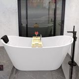 Bad Land ROSSA baignoire autoportante 170 x 80 cm blanc avec tablette de baignoire en bambou et appui-tête