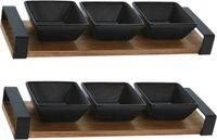Excellent Houseware Serveerplank met 3 hapjes/saus/tapas schaaltjes - 2x - hout - 32 x 10 cm
