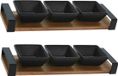 Excellent Houseware Serveerplank met 3 hapjes/saus/tapas schaaltjes - 2x - hout - 32 x 10 cm