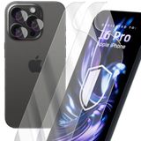 H HARDY 2x Hybrideglas 7H + Cameraglas Voor Apple iPhone 16 Pro | HARDY® Fusion, Transparant, 4 Sets Cameraglas (12 Stuks), Splintervrij, Krasbestendig, Blaasvrij, Anti-Vingerafdruk