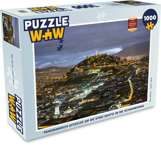 MuchoWow Puzzel Panoramisch uitzicht op de stad Quito in de schemering - Legpuzzel - Puzzel 1000 stukjes volwassenen - Sinterklaas cadeautjes - Sinterklaas voor grote kinderen