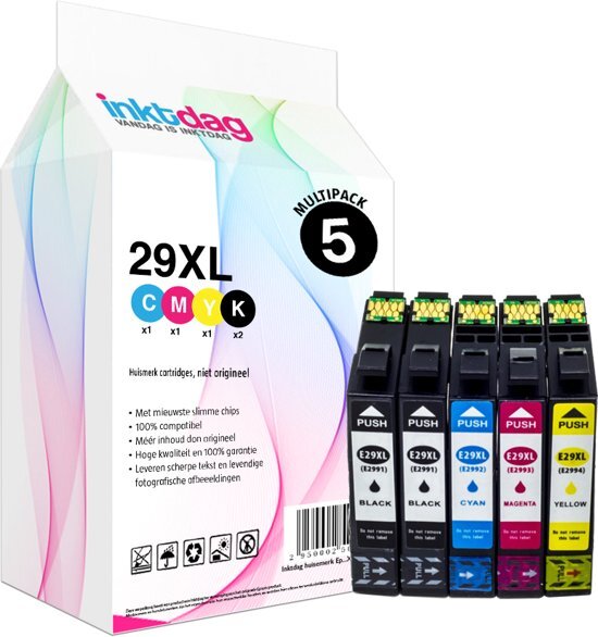 inktdag huisemerk compatibel inktcartridges voor Epson 29XL multipack 5 pack 2* zwart 1 * Cyaan 1 * Magenta 1 * Geel