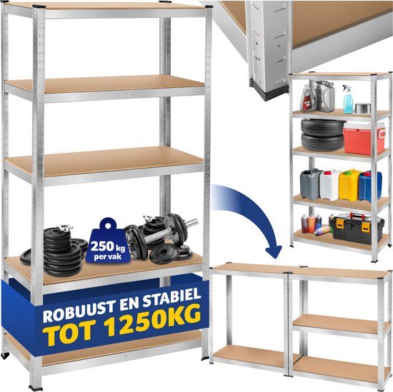 tectake Werkplaatsrek met 5 MDF-planken - 1250 kg - Garagekast - Kelderkast - Stellingkast