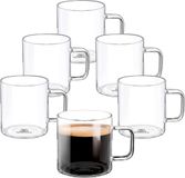 Wilmax Theeglazen en koffieglazen met handvat, set van 6, 400 ml