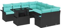 vidaXL Tuinbank Set 9-delig Zwart Polyrattan
