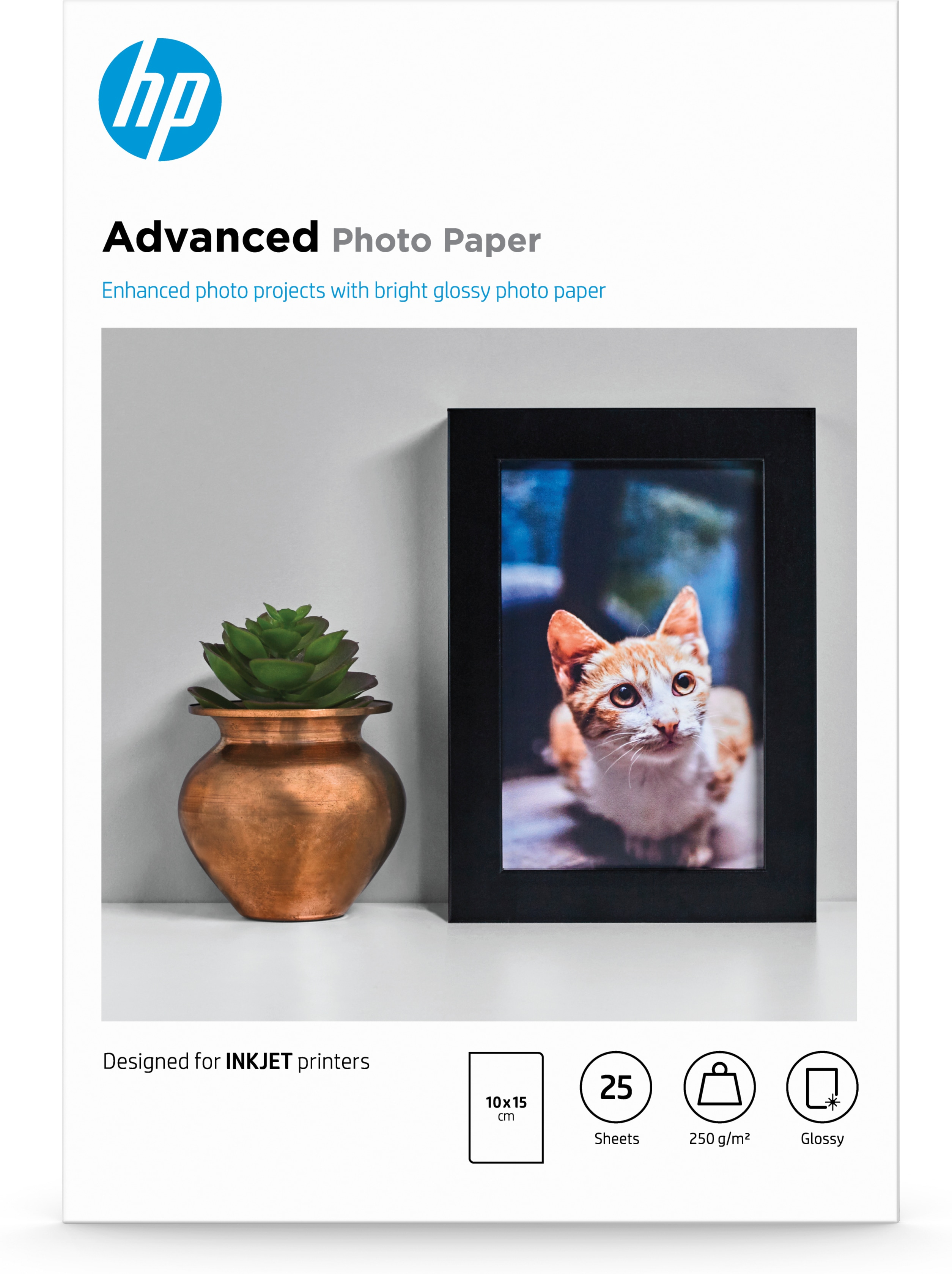 HP Advanced Photo-papier, glanzend, 250 g/m2, 10 x 15 cm (101 x 152 mm), 25 vellen