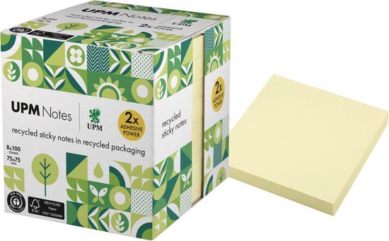 Info Notes UPM sticky notes - formaat 75 x 75 mm - pastelgeel - 8 memoblokken