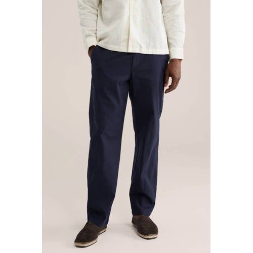 WE Fashion regular chino met linnen donkerblauw
