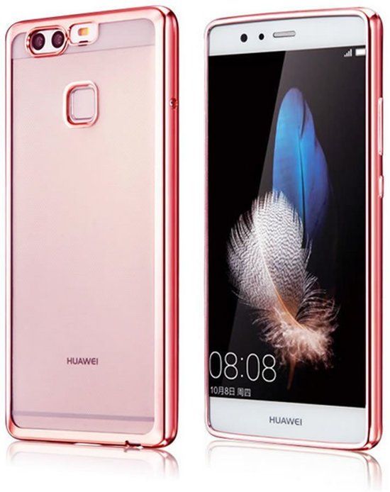 iCall Huawei P10 Lite - Siliconen Rose Gouden Bumper Electro Plating met Transparante TPU Hoesje Rose Gold Silicone Hoesje / Cover